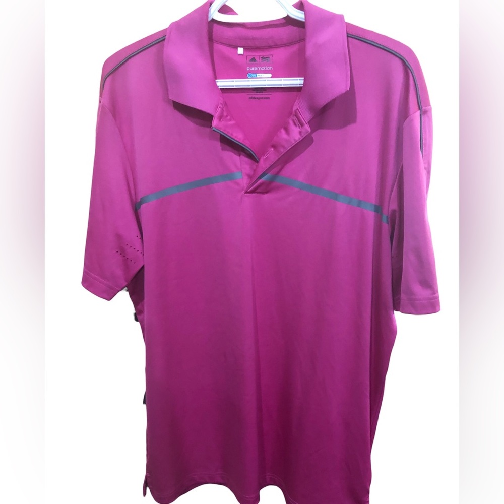 Mens Adidas Puremotion Cool Max SS Golf Shirt, Pink, Size Medium